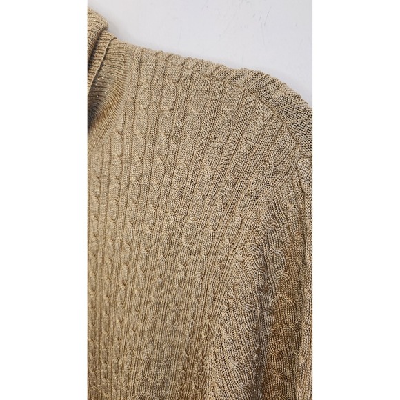 Lauren Ralph Lauren Womens Cable Knit Turtleneck Sweater Gold Size Large Holiday - Picture 2 of 6